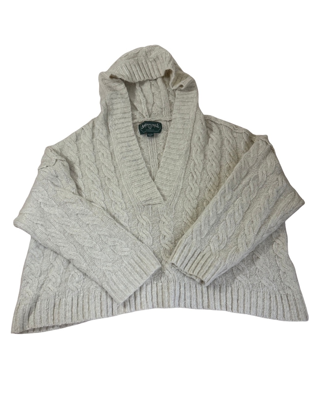 American Eagle Outfitters Cream Cable Knit Hooded Sweater